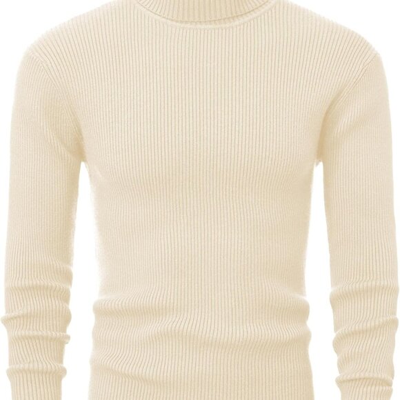 Men's Khaki Slim Fit Turtleneck Sweater - Soft Cable Knit Pullover, XX-Large - Picture 1 of 6